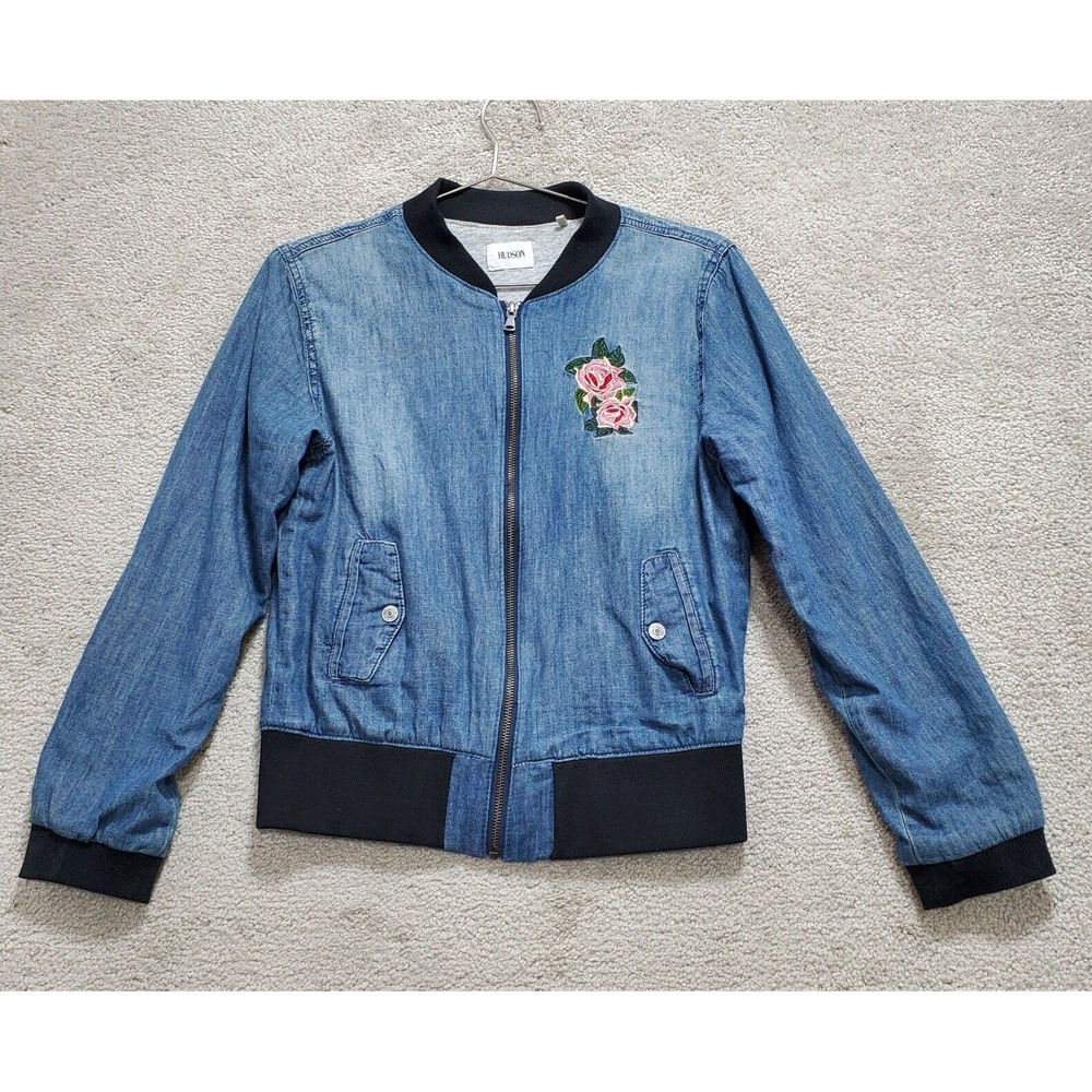 Hudson Jacket Girls XL Blue‎ Denim  Embroidered Flower Full Zip Y2K CottageCore